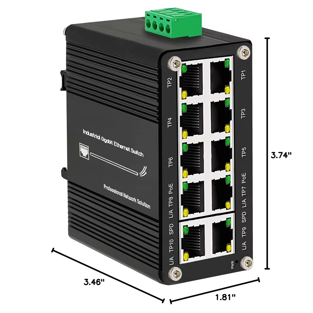 Fanakm 10-Port Gigabit Industrial PoE Switch 8-Port 802.3at 240W DIN-Rail