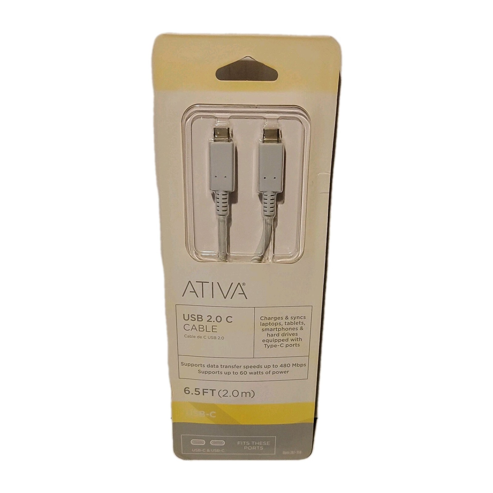 NEW Ativa USB 2.0 C - Charging and Data Transfer Cable - 6.5ft White
