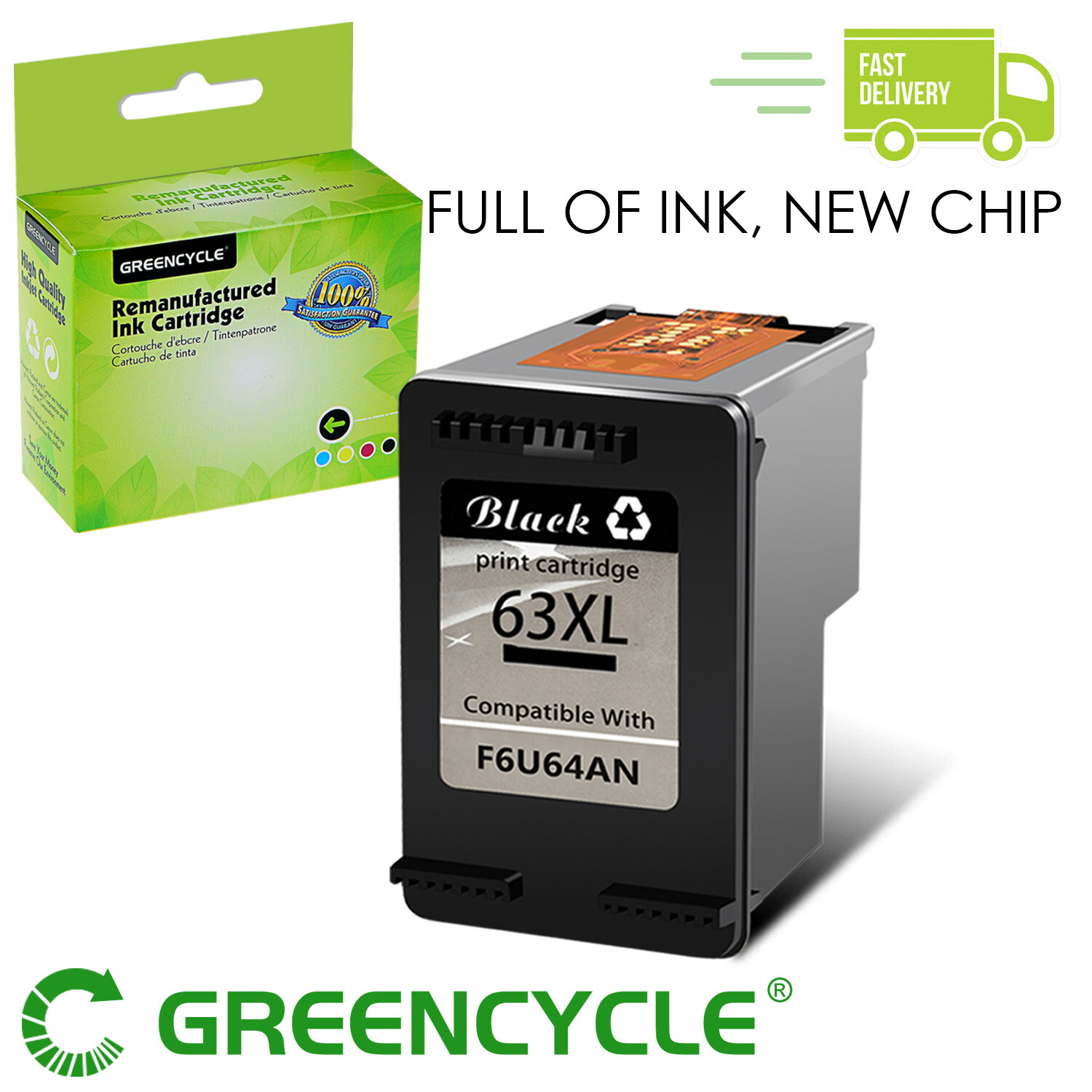 GREENCYCLE Ink Cartridge FOR HP 63XL DeskJet 1111 1112 2130 3630 3632 3639 4528