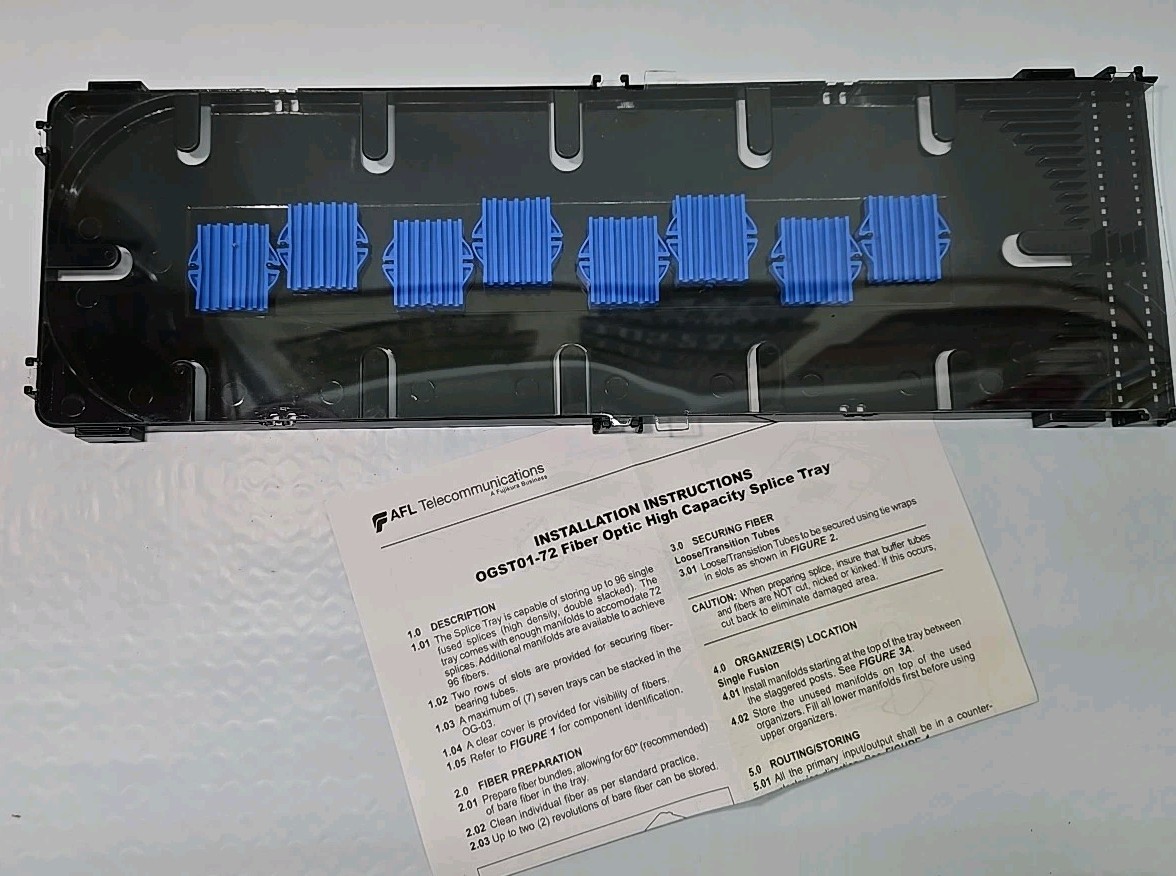 AFL OGST01-72 Fiber Optic High Capacity Splice Tray With Cover & Manifolds