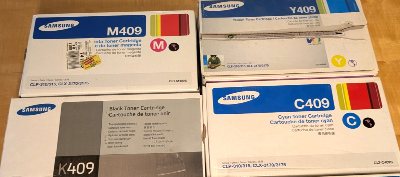 (4-PACK) New GENUINE Samsung Black & Color Toner K409, C409, M409, Y409