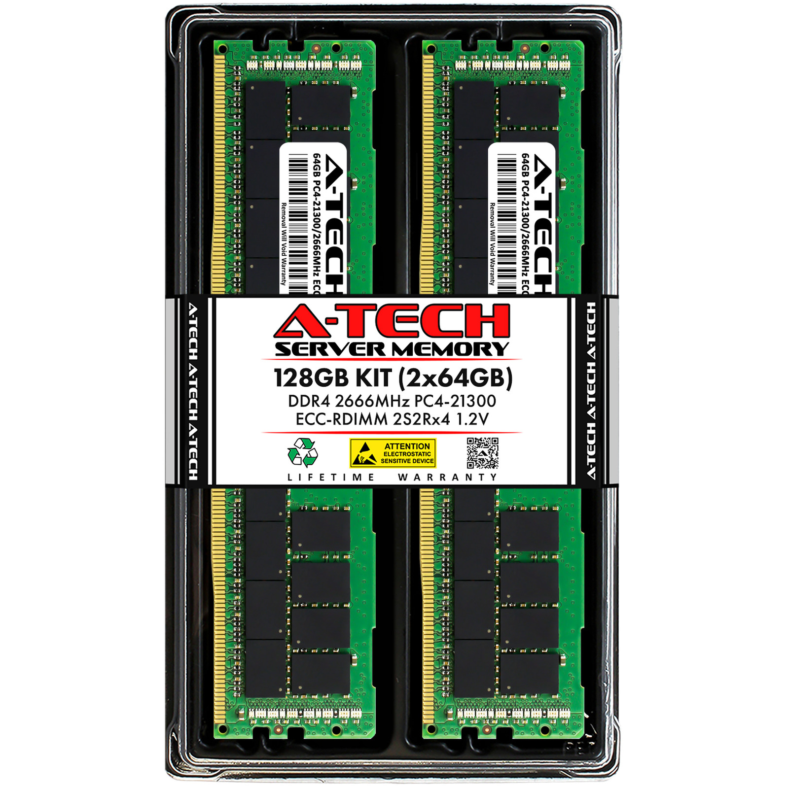 A-Tech 128GB 2x 64GB 2S2Rx4 4Rx4 PC4-21300 2666 ECC REG RDIMM Server Memory RAM