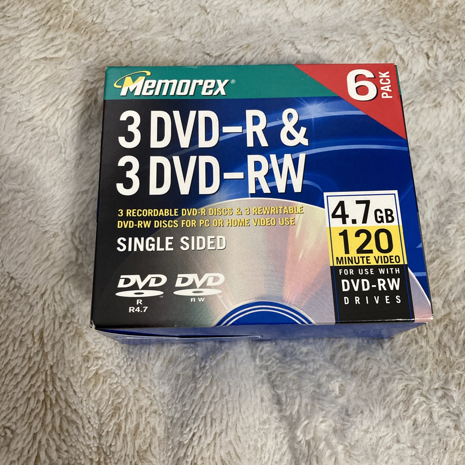 NIB Memorex 3 DVD-R & 3 DVD-RW Single Sided 4.7GB/120 Minute Video - 6 Pack Box