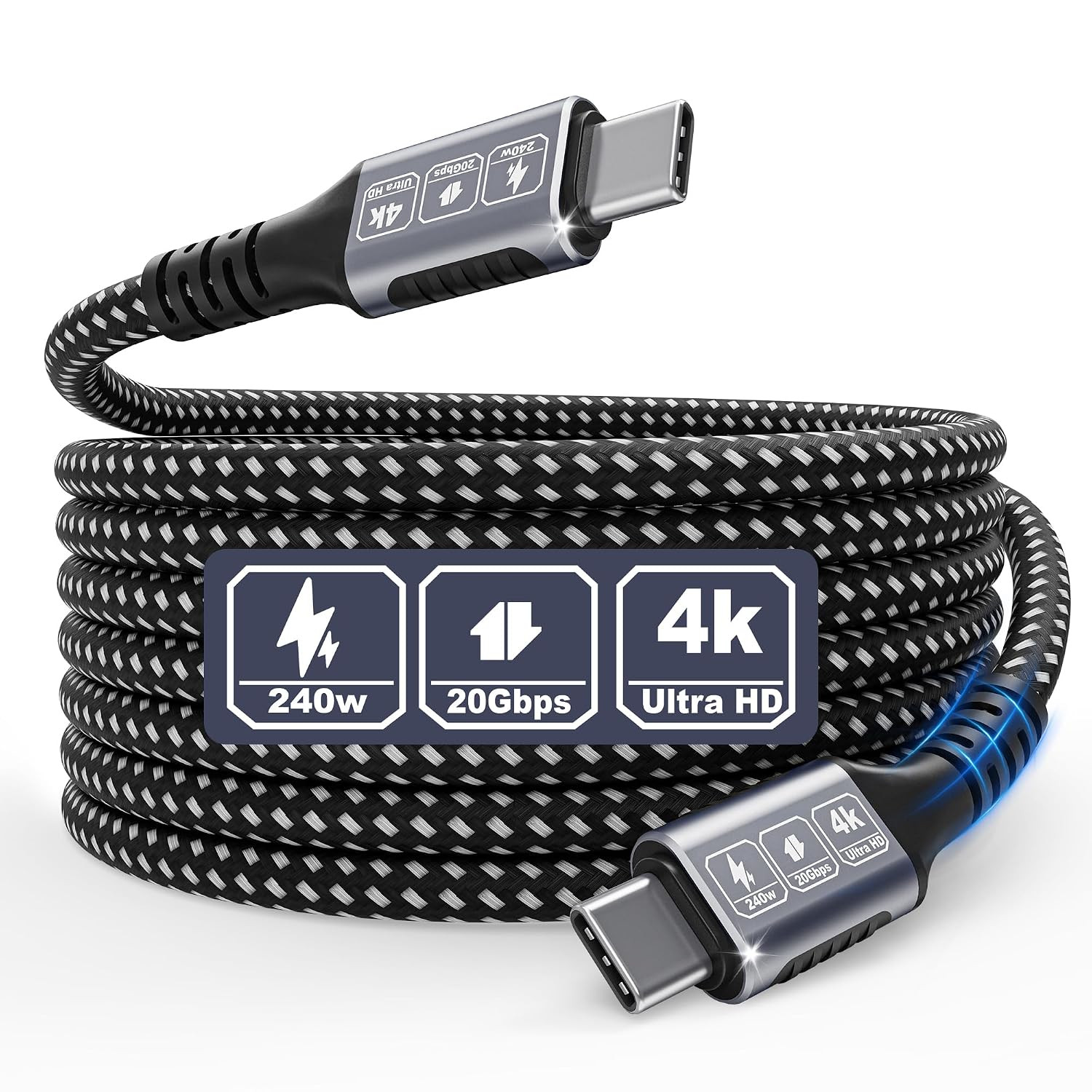 20FT/6M USB-C to USB-C 20Gbps Cable, 4K@60Hz Video, 240W PD Fast Charging