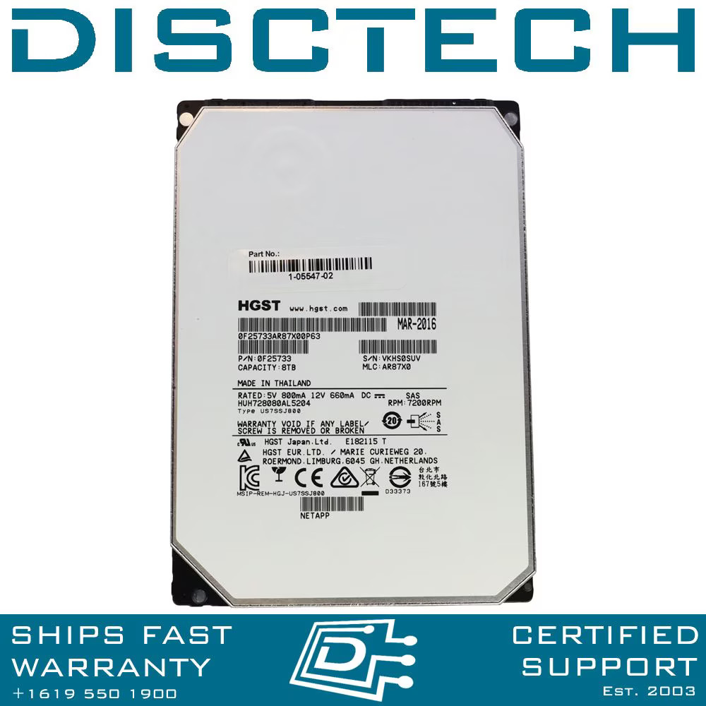 Hitachi HUH728080AL5204 0F23657 8TB 3.5 12Gbps 7.2k Ultrastar He8 512e SAS HDD