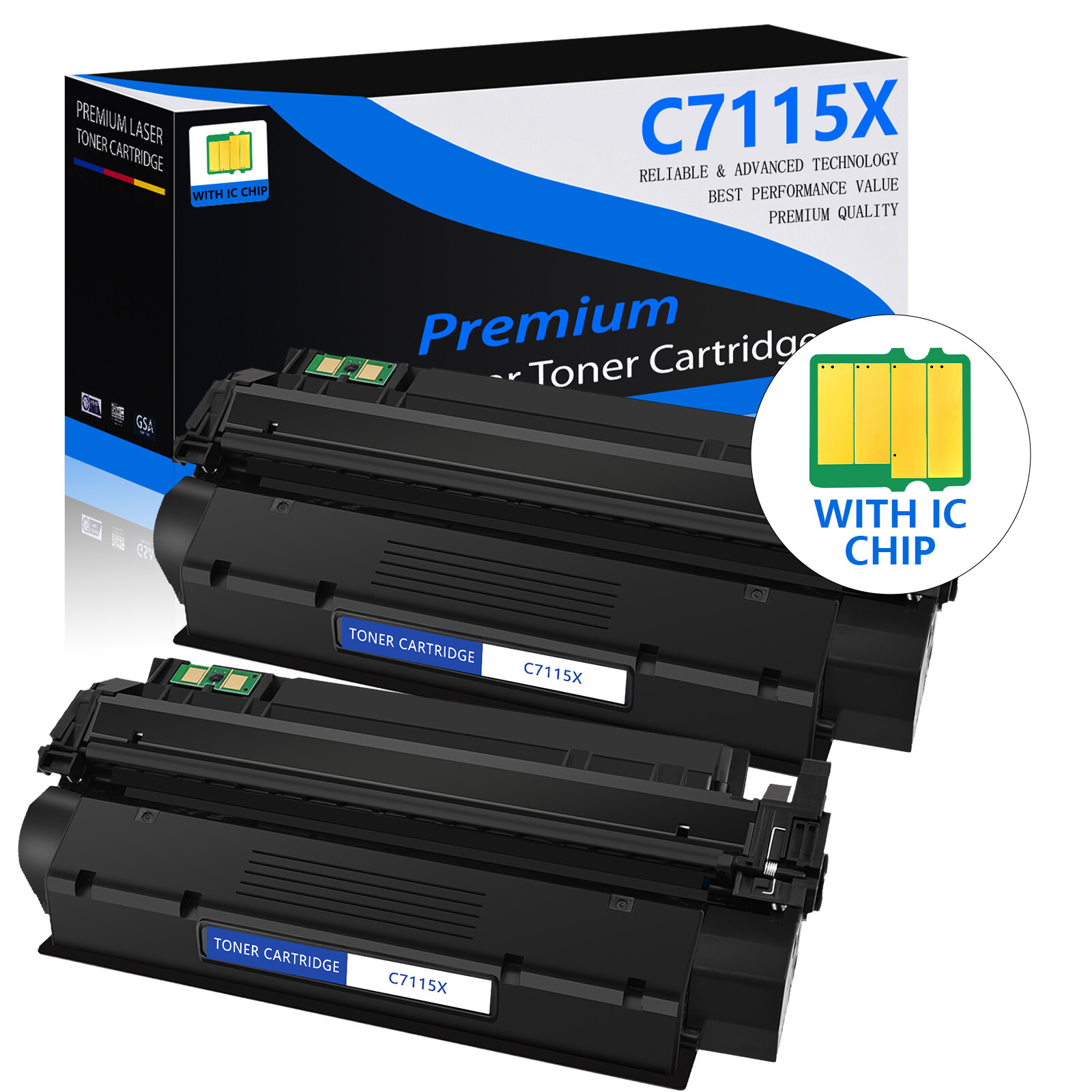 2 Pack 15X Toner Cartridge fit for HP C7115X LaserJet 3310mfp 3320 3320mfp 3320n