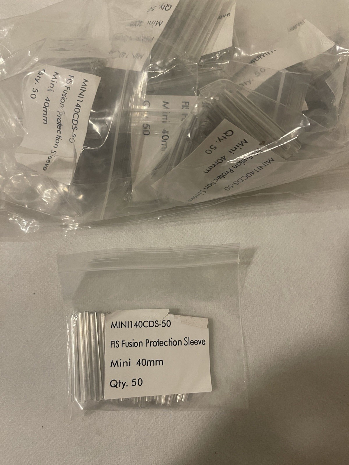 Lot of 13 FIS MINI140CDS-50 Fusion Splice Protection Mini Sleeves 40mm 50-Pk