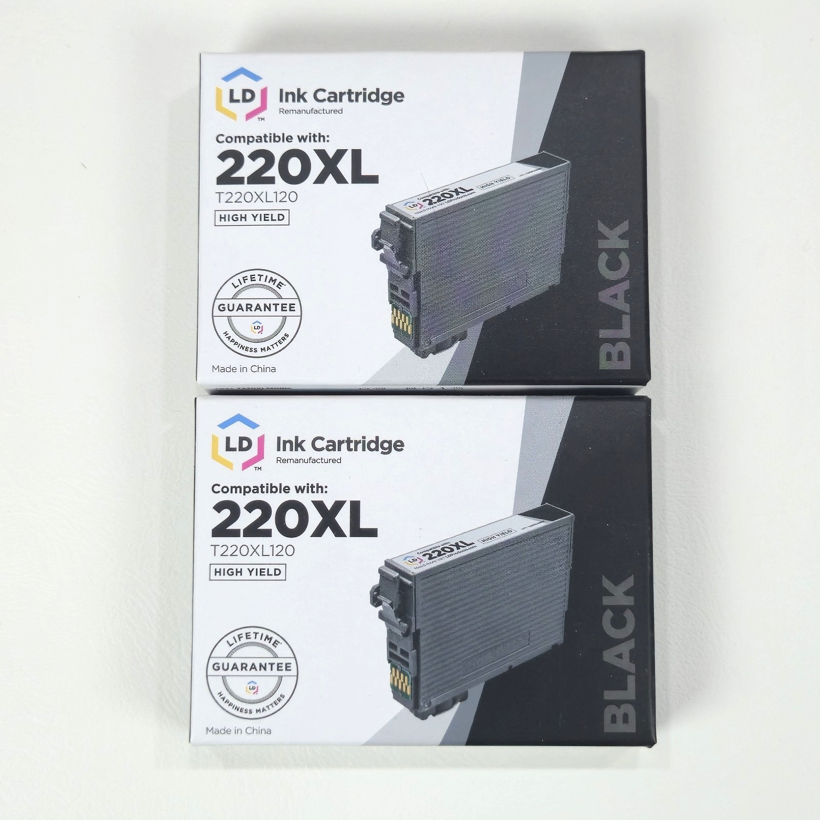 LD 2PK 220XL T220XL Black Ink for Epson XP-320 XP420 XP-424 WF2630 WF2650 WF2660