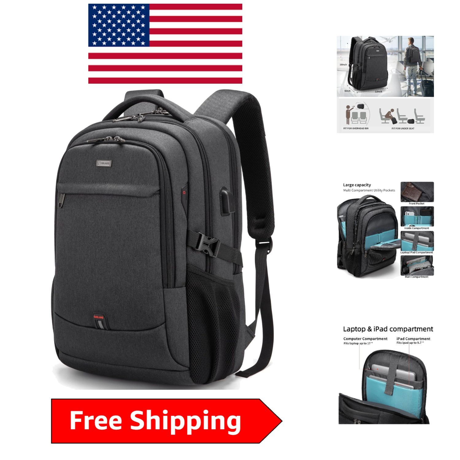 Elegant 17-Inch Laptop Backpack with USB Charging for Travel - Water Resistant