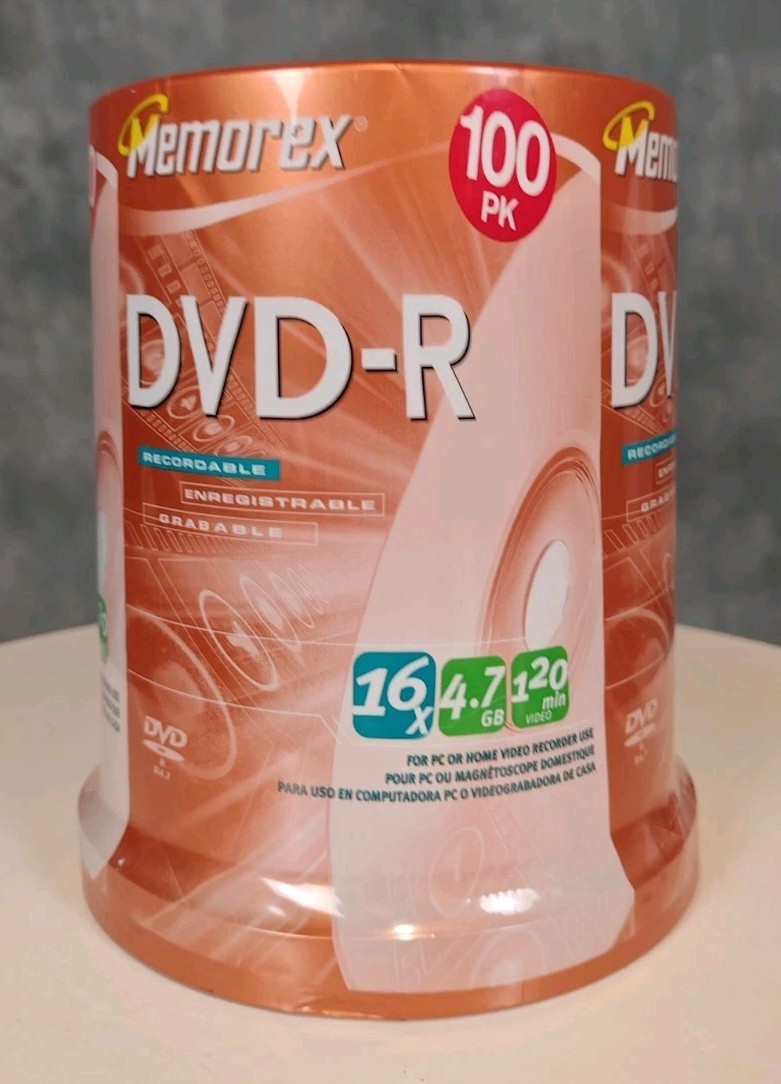 NEW SEALED Memorex DVD-R 100 Pack (4.7 GB) Up To (16X Speed) (120 Minutes)