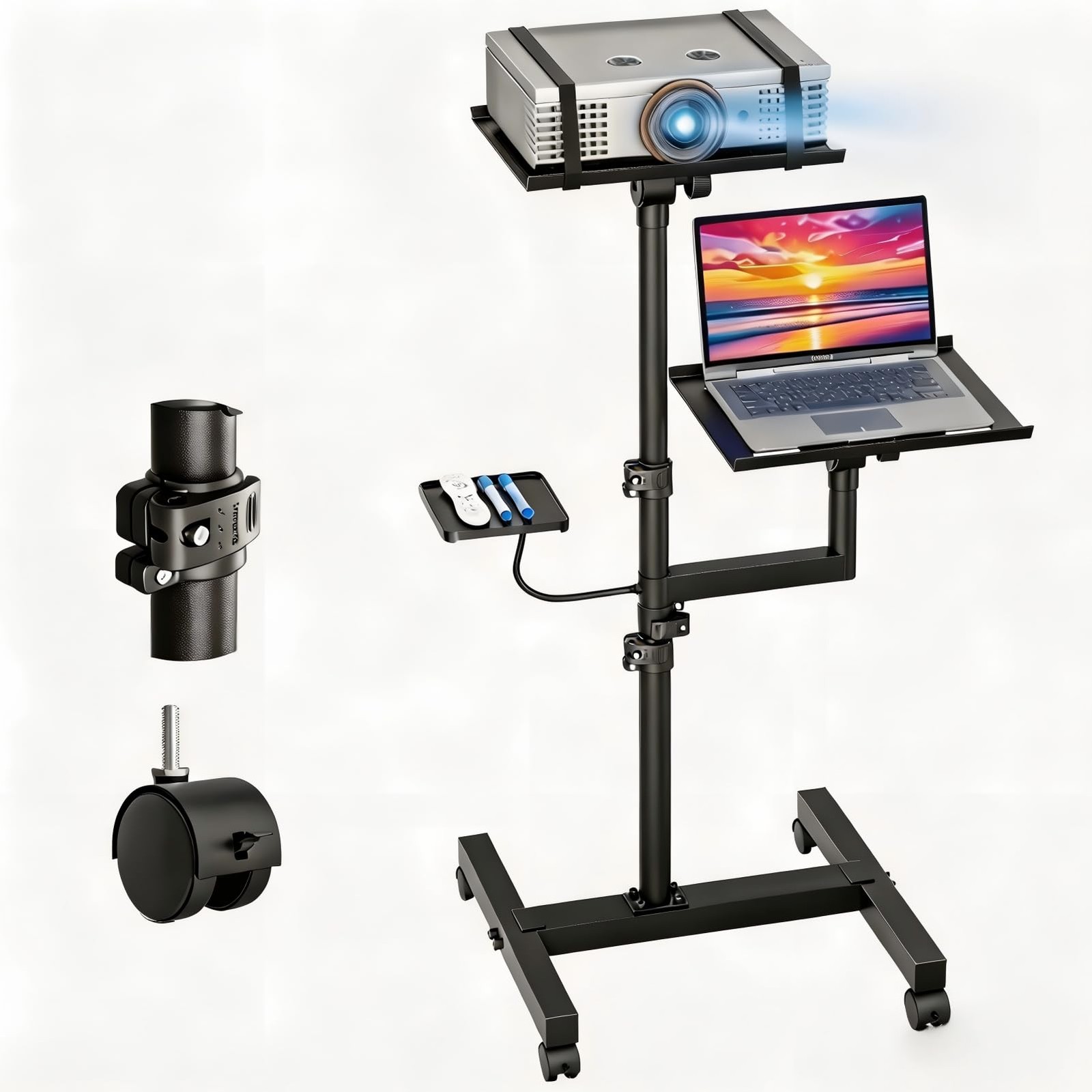 ORWOD Projector and Laptop Stand Tripod, 2 Shelves Mobile Laptop Tripod Stand...