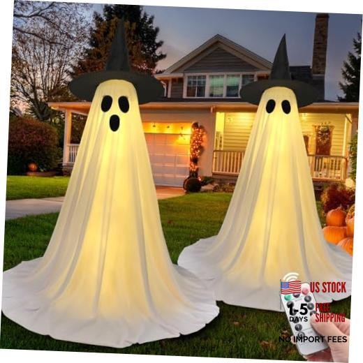 Halloween Ghost Decorations - 2 Pack 59" Lighted Ghosts with Standing Ghost