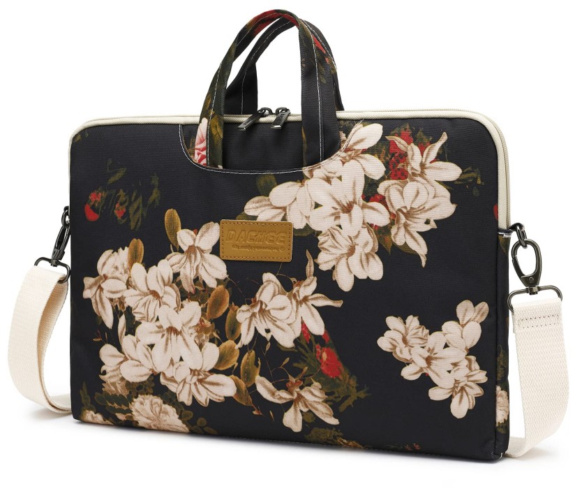 DACHEE Black Peony Patten Waterproof Shoulder Messenger Bag Case Sleeve for 14 I