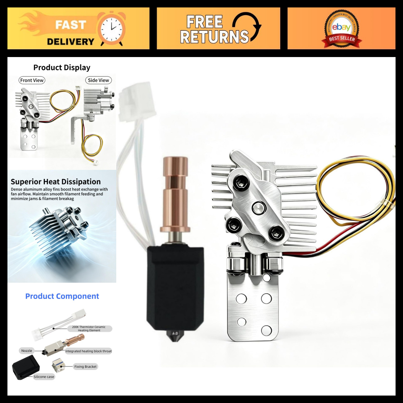 0.4MM Hotend Kit with Heatsink for 3D Printers - Compatible Upgrade Part