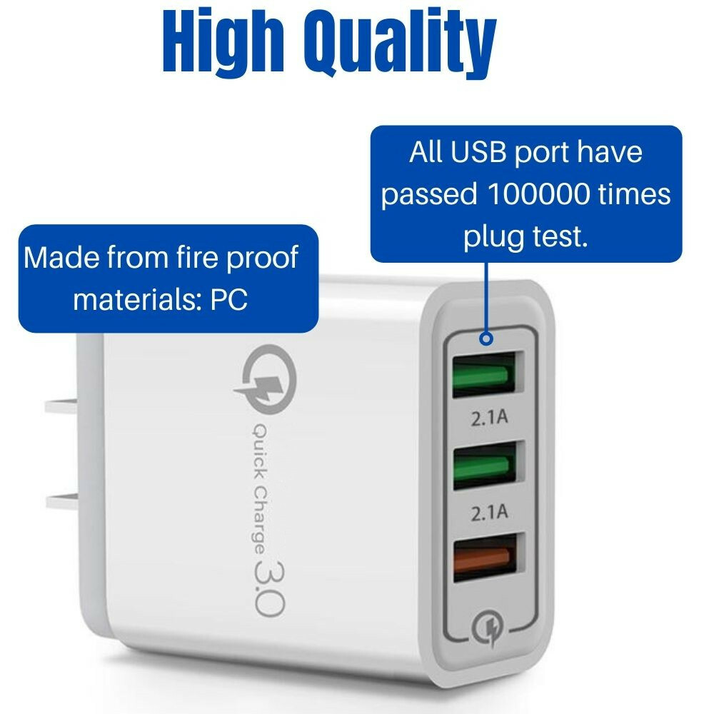 For iPhone 13 12 11 8 7 6 5 XR USB Cable QC 3.0 Fast Wall Charger 3Ports Adapter