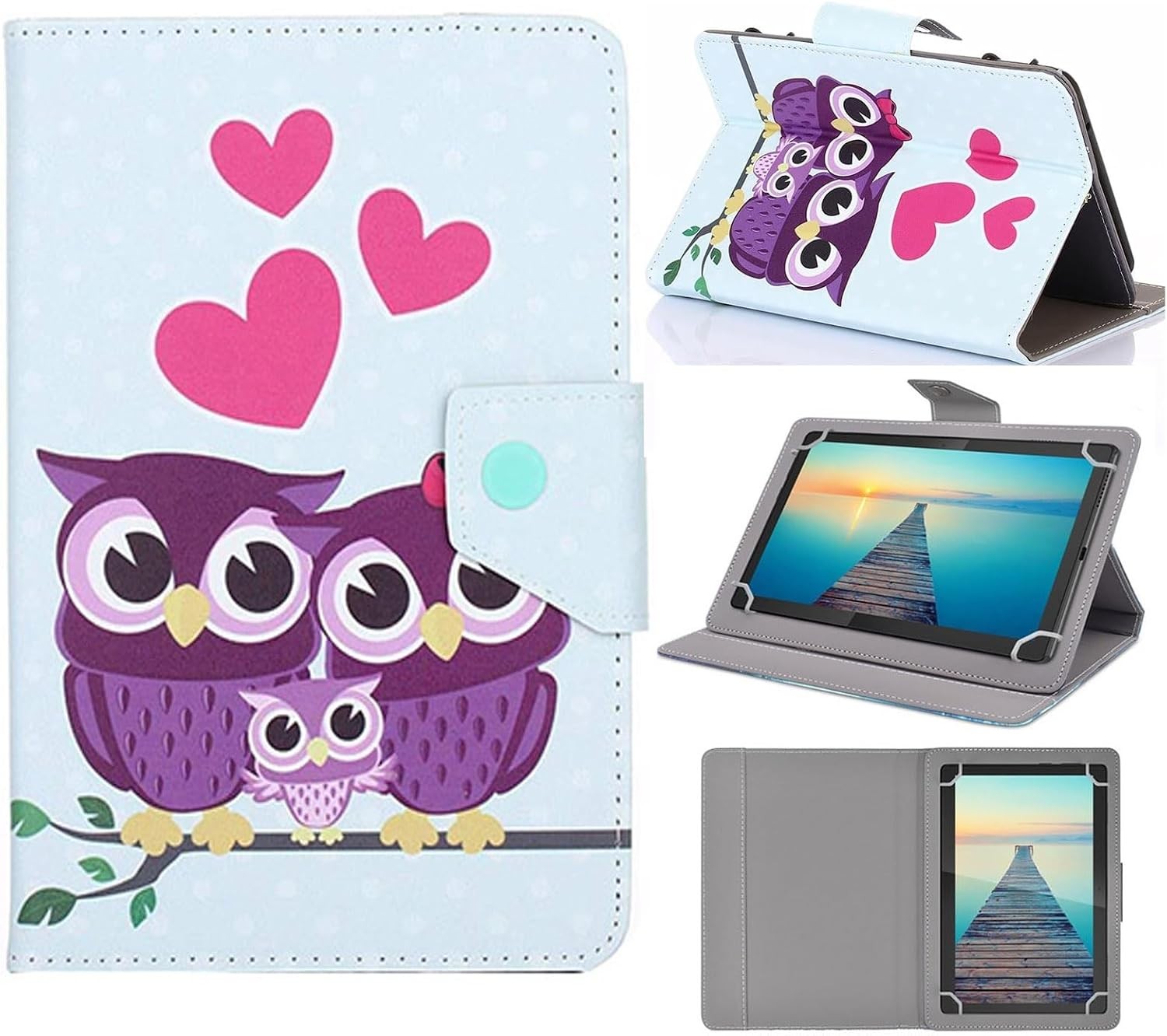 Case for 10 inch Tablet - PU Leather Folio Stand with 4 Fixed Rings
