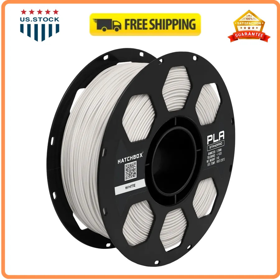 HATCHBOX 1.75mm White PLA 3D Printer Filament 1 KG Spool +/- 0.03 mm Accuracy