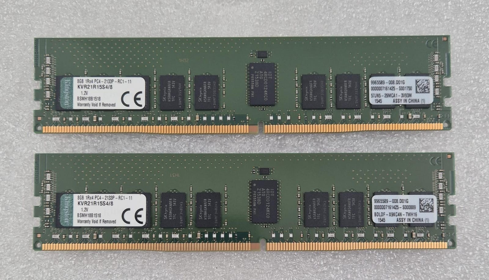 [LOT 2 PCS] KINGSTON KVR21R15S4/8 8GB 1Rx4 PC4-2133P BSMH18B1518 MEMORY RAM