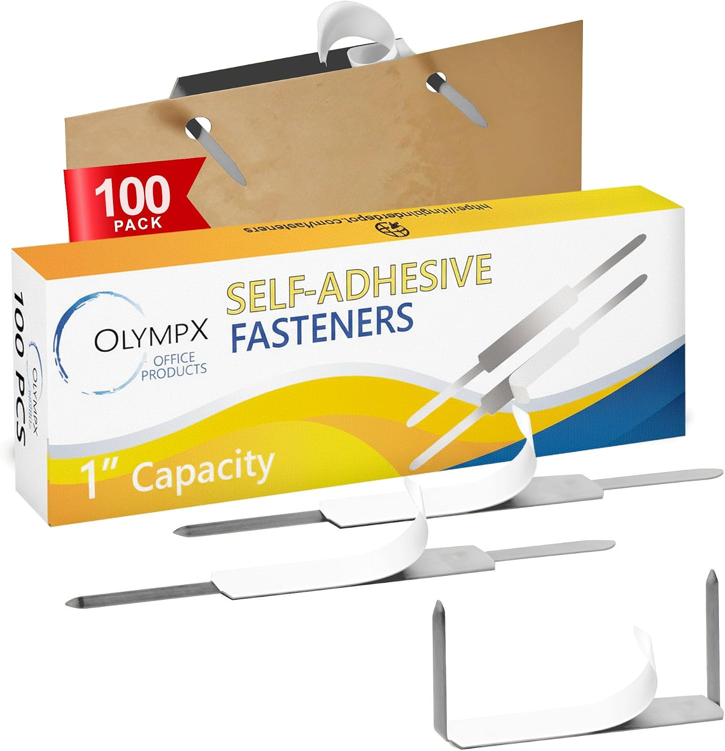 OLYMPX 100 Pcs of 1 Inch Capacity Economy Self-Adhesive Fastener, Prong Paper Fa