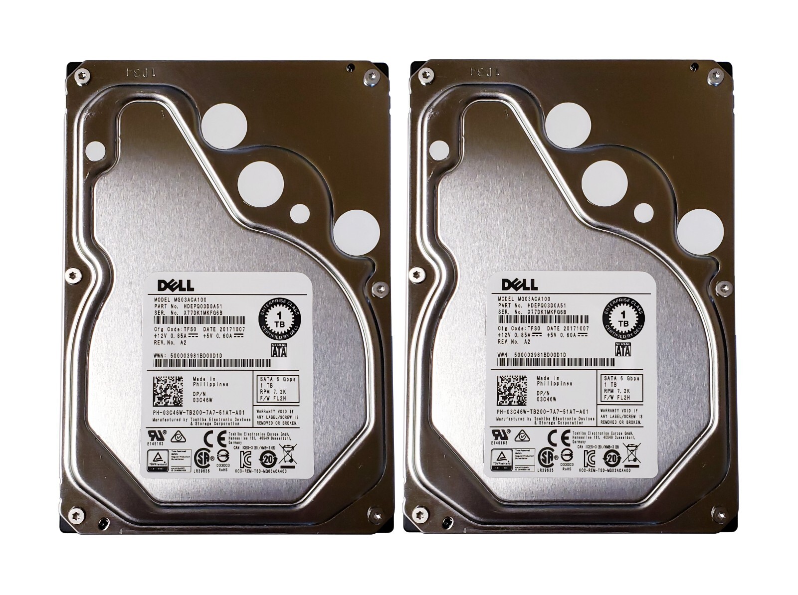 **LOT OF 2** DELL 1TB 7.2K SATA 6GB/s 3.5" HDD MG03ACA100 3C46W