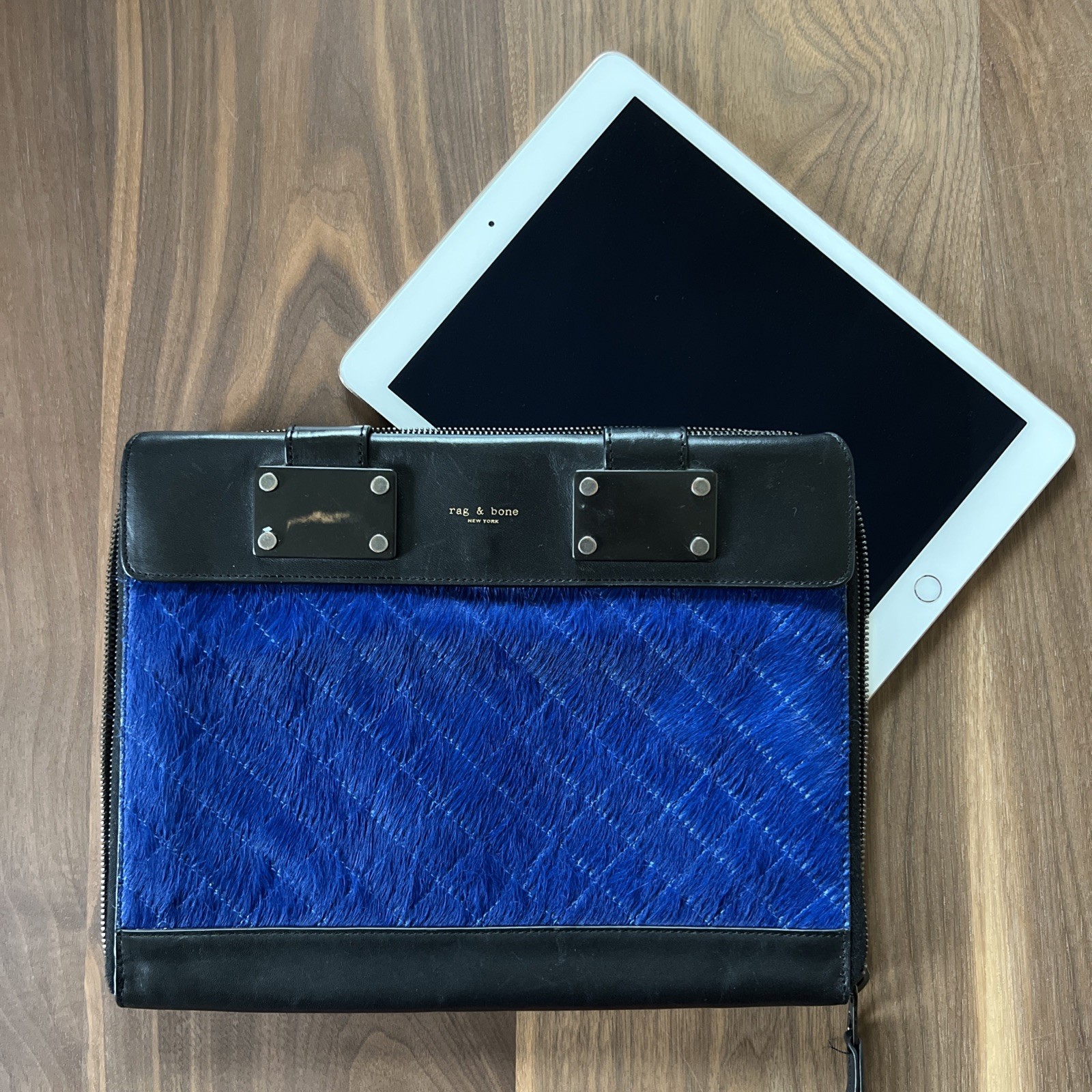 Rag & Bone Leather iPad Air, iPad Pro, Case Sleeve Black Blue Cowhide Pockets