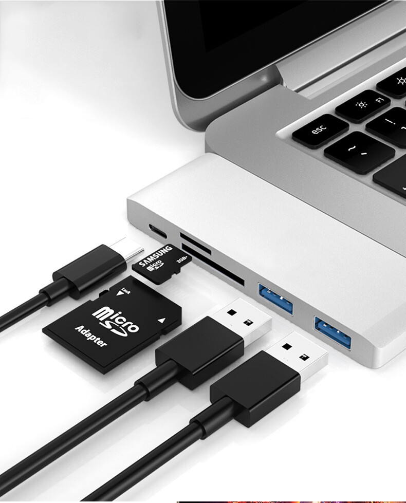 5in1 Type C to USB 3.0 SD TF Card Reader Charge Adapter For MacBook Pro Air PC