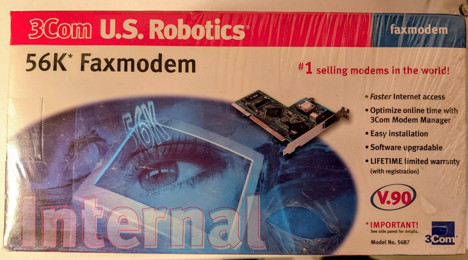 Vintage 3Com U.S. Robotics 56K Faxmodem Internal ISA - Model 5687 - SEALED / NIB
