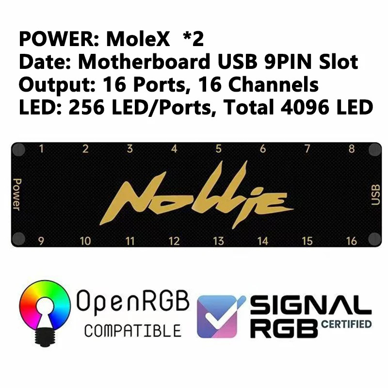 Nollie ARGB Controller Hub 5V 3-Pin SignalRGB OpenRGB 8/16 Channel PC Fan Strip