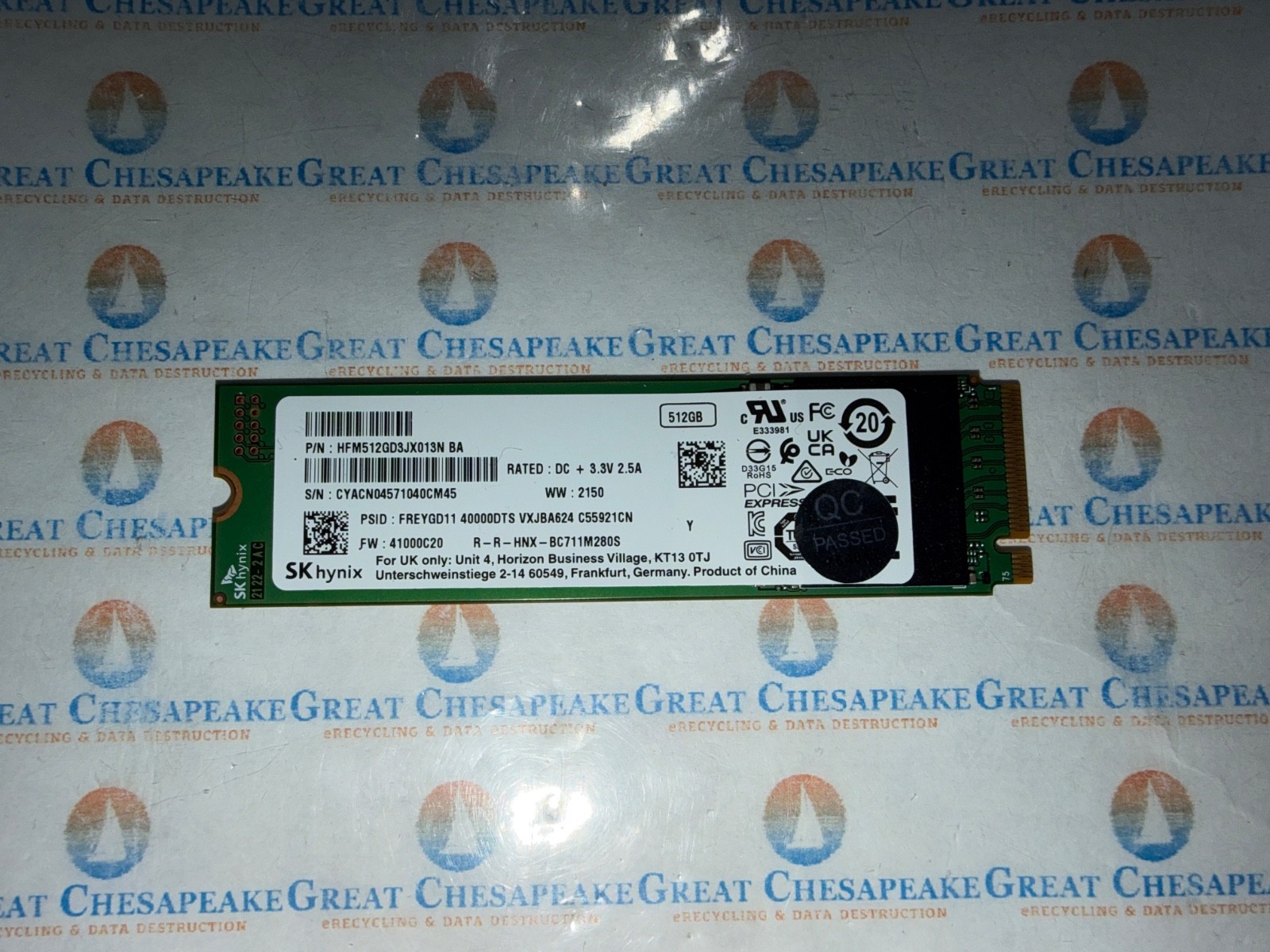SK Hynix HFM512GD3JX013N 512GB M.2 2280 BC711 NVMe M.2 NVMe Gen 3.0 x 4 TESTED