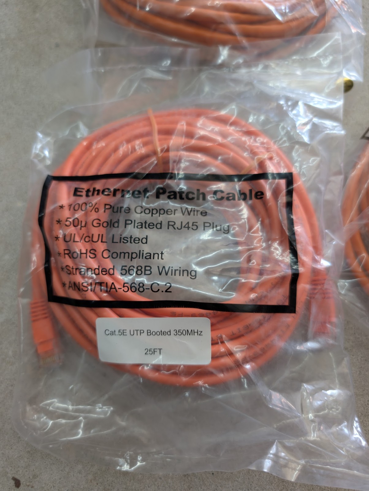 Lot of 10 New 25 ft Cat5e Ethernet Patch Cables - RJ45 Network LAN Cord Bulk