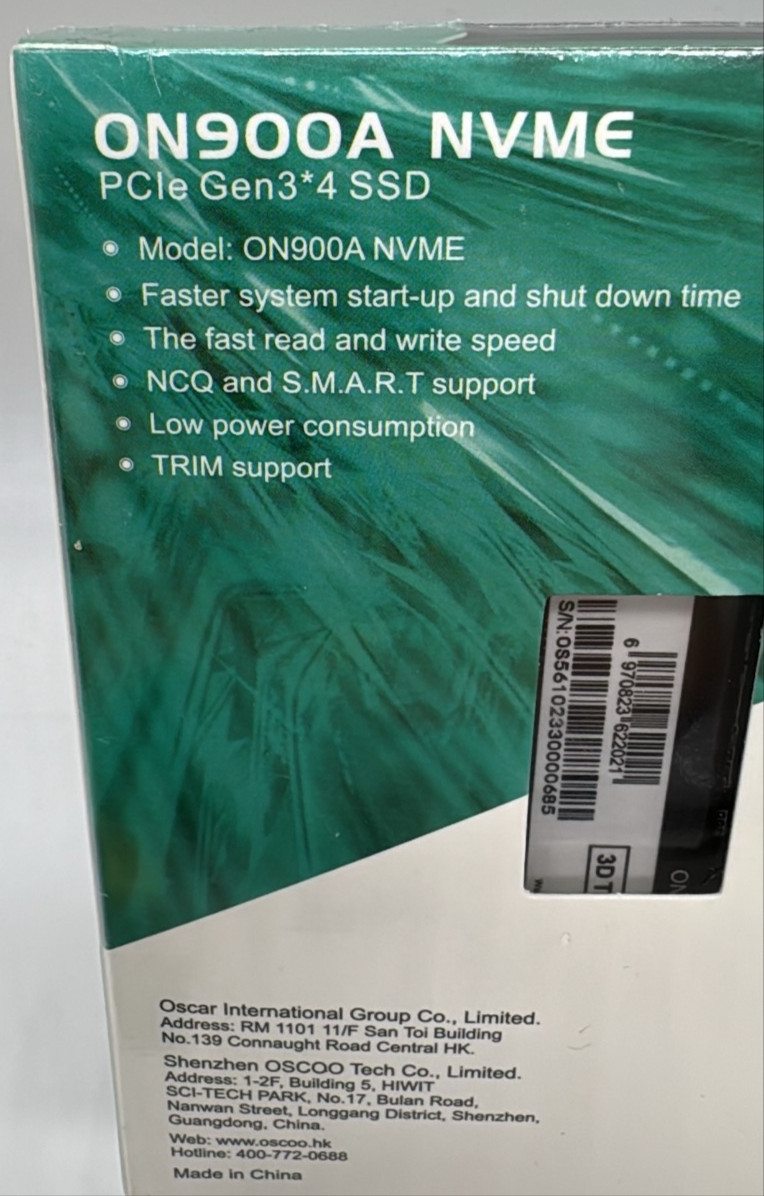 OSCOO ON900A 256GB M.2 NVMe SSD PCIe 3.0 x4 Laptop Desktop New