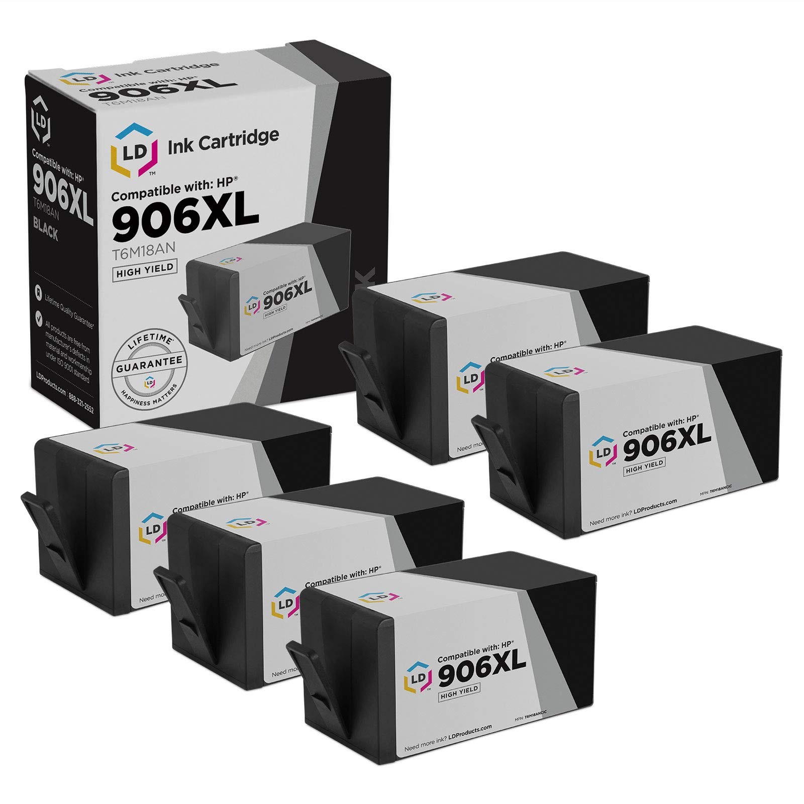 LD  5pk Comp Ink Cartridge for HP 906 XL 906XL Black T6M18AN OfficeJet 6975