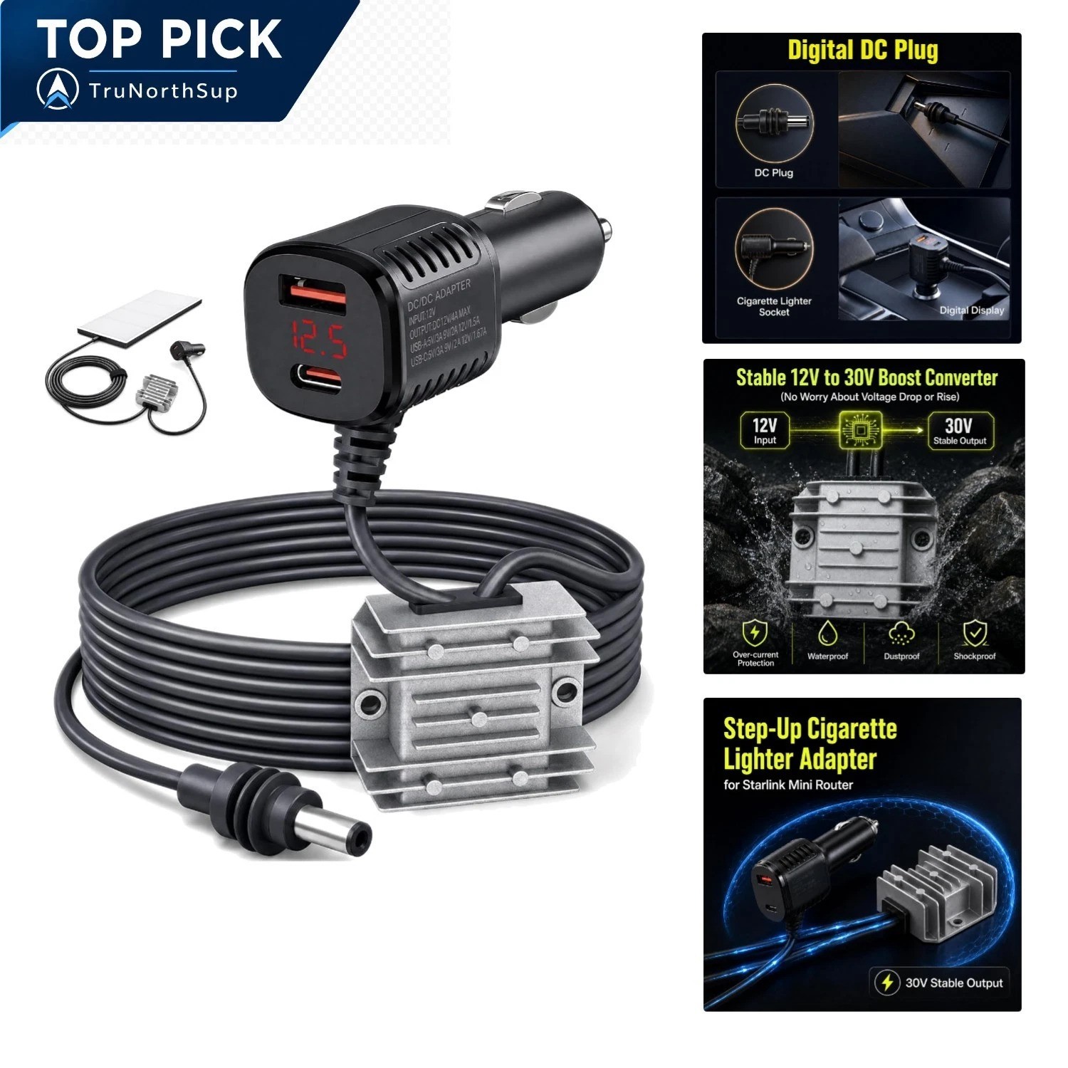 Starlink Mini Car Adapter 12V/24V to 30V 3.5A DC Step Up Converter with Digit...