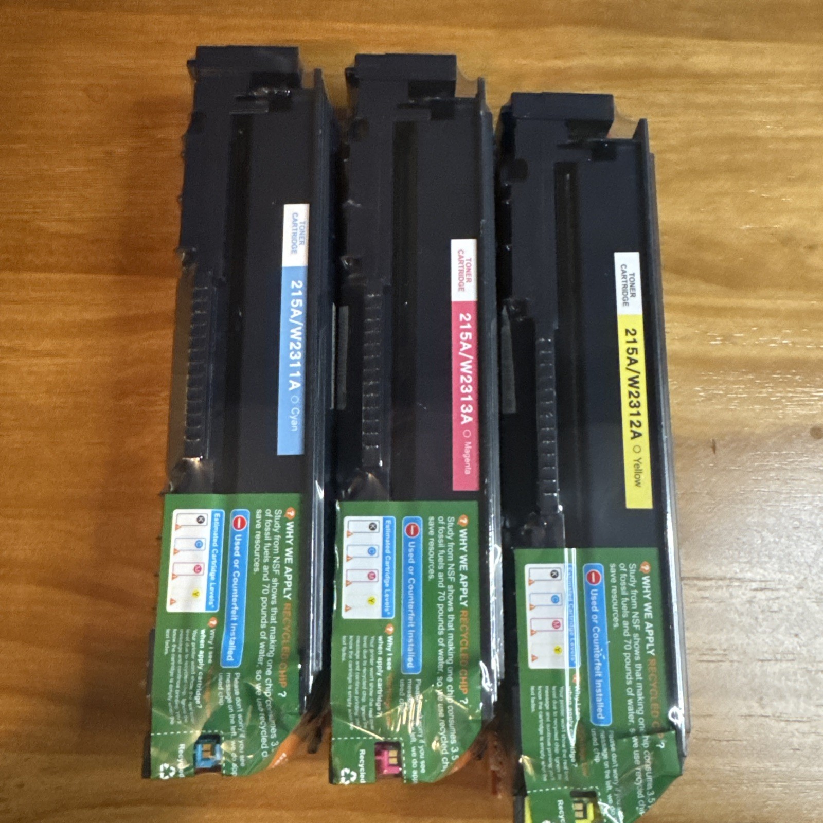 hp 215a Toner Cartridges - Three Total; Cyan, Magenta and Yellow. New in bags