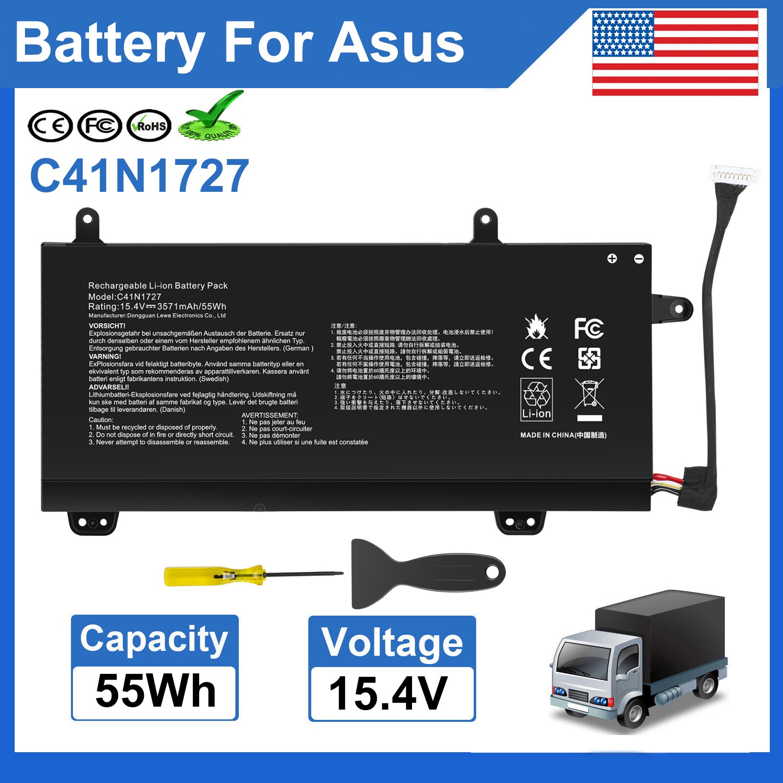 C41N1727 Battery for Asus Zephyrus GU501G GM501 GM501G GM501GM GM501GS ROG GU501