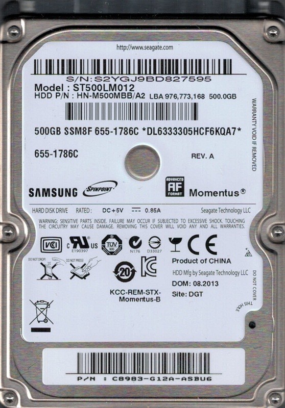 Samsung ST500LM012 HN-M500MBB/A2 500GB MAC 655-1786C