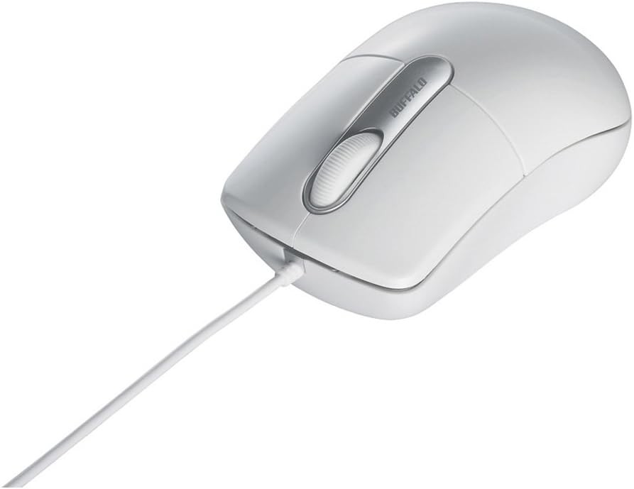 Buffalo BUFFALO Wired Optical Mouse, Quiet, 3 Buttons, Medium, White, BSMOU