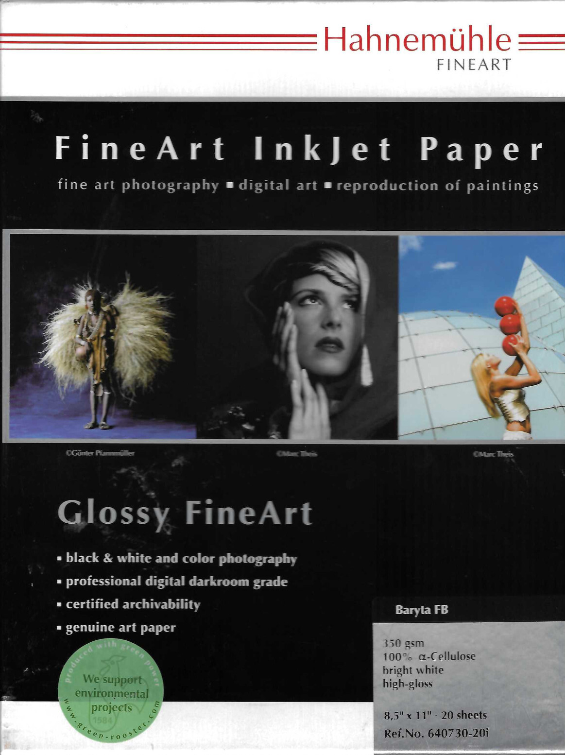 HAHNEMUHLE 8.5 X 11" GLOSSY FineArt INKJET BARYTA FB PAPER 13 SHEETS 350 gsm