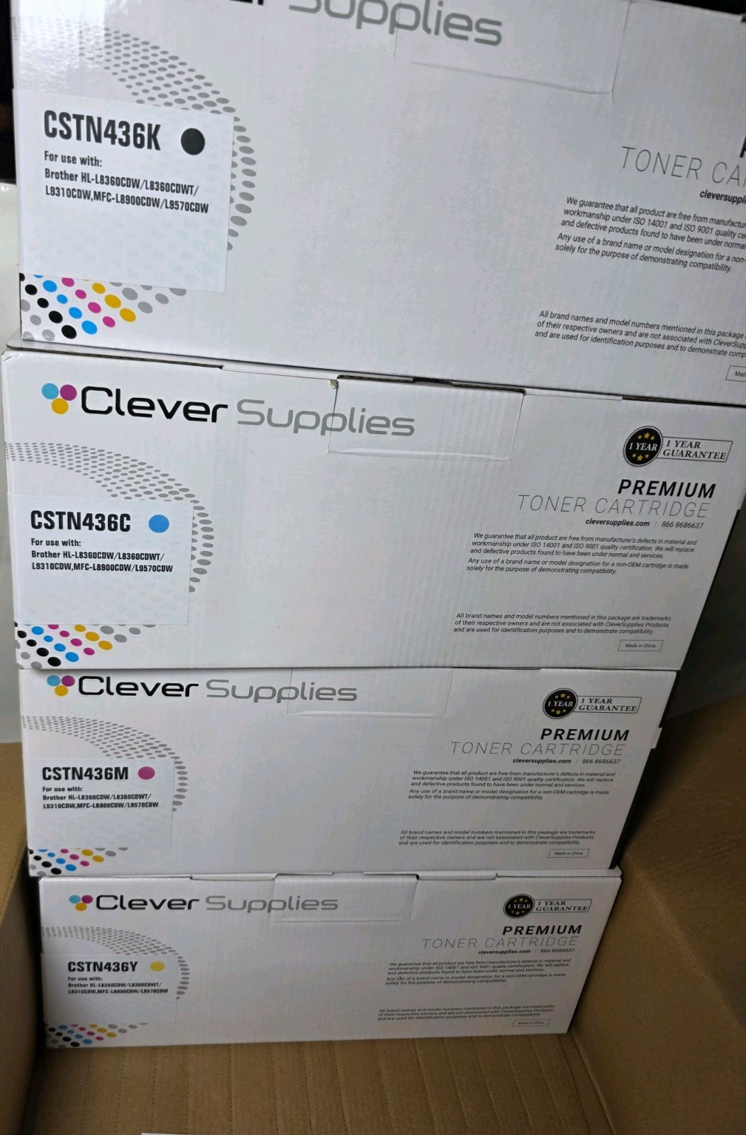 4 COLOR CSTN436VB PREMIUM TONER CARTRIDGES L8360CDW - NEW OPEN BOX