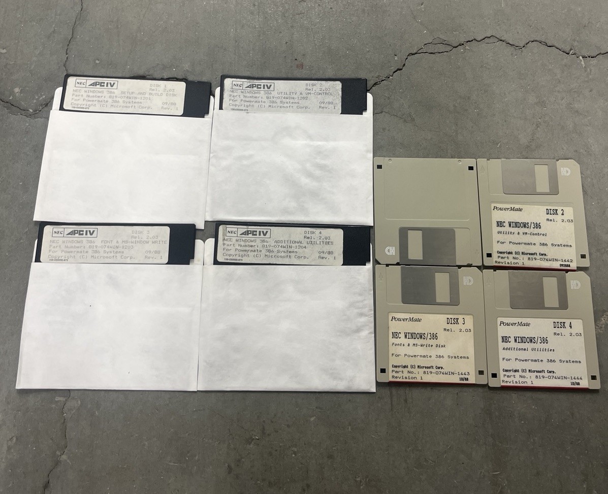 Vintage NEC Windows/386 3.5” & 5.25” Floppy Software Discs Lot