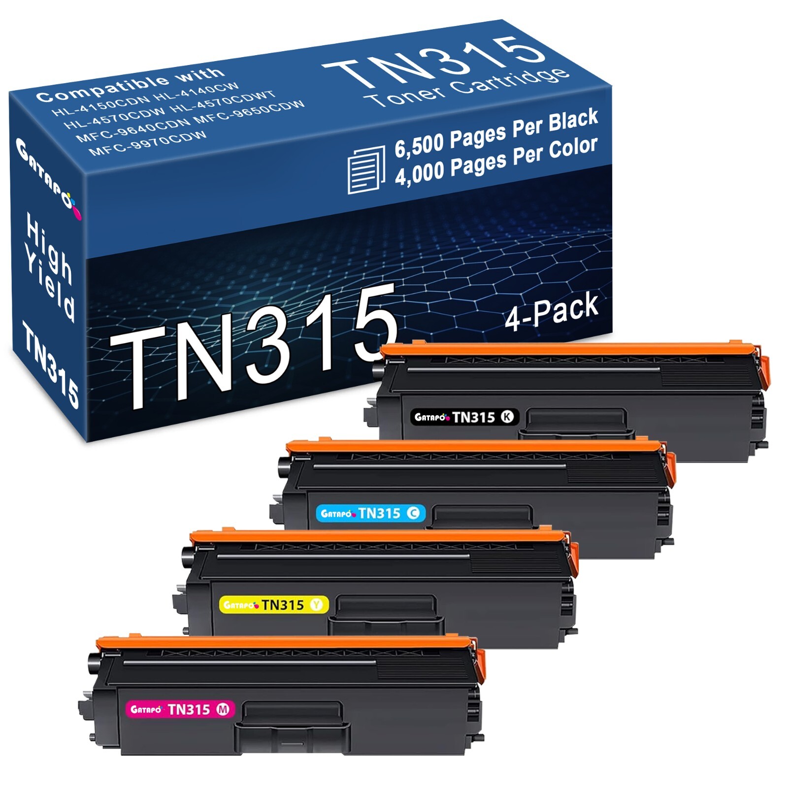 TN336 TN315 4-Pack BCMY Toner for Brother MFC-9970CDW HL-4150CDN Printer