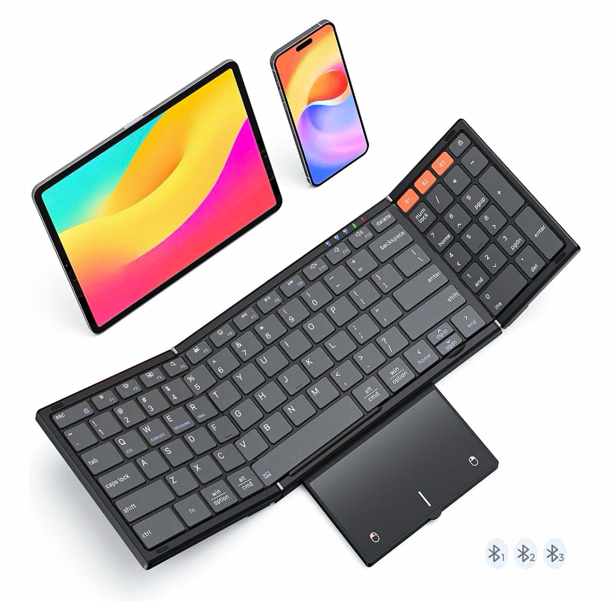 MEETION Foldable Bluetooth Keyboard Touchpad Number Pad Rechargeable Black