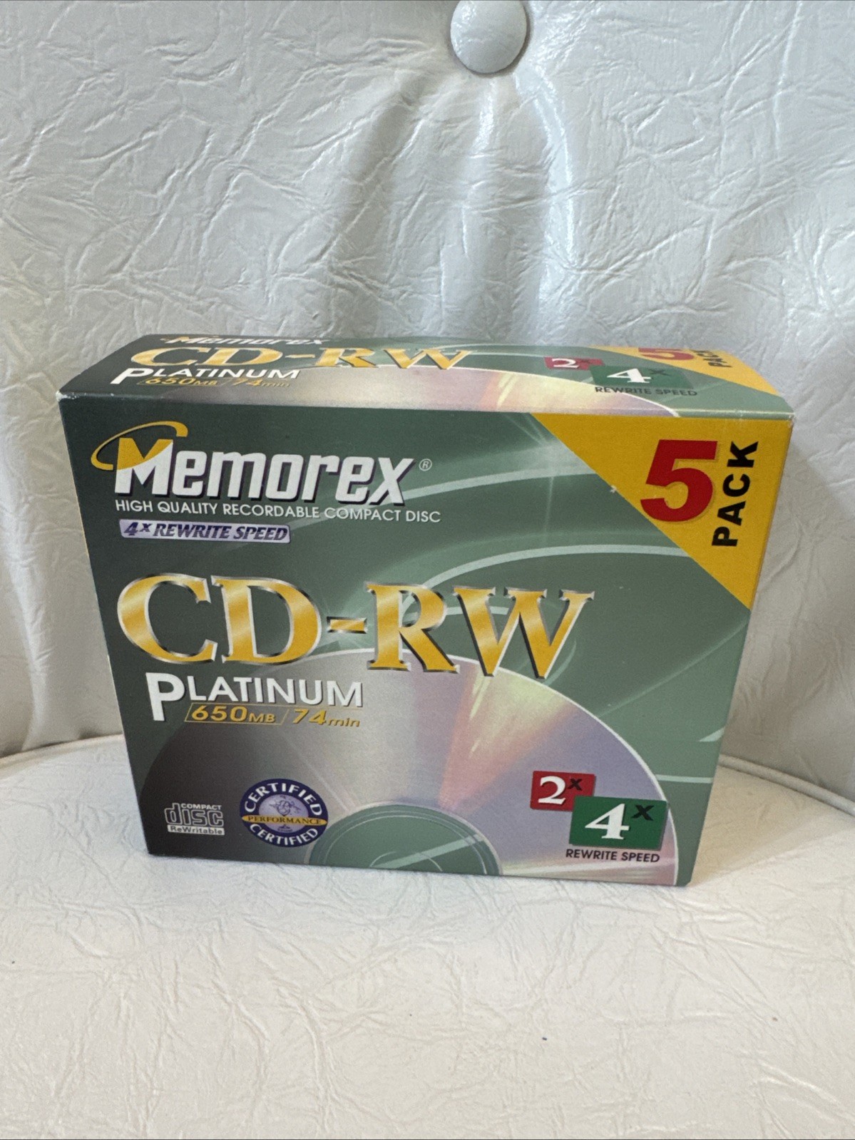 Memorex CD-RW Platinum 5 Pack 650MB / 74 Min 4x Rewrite Speed 1999 Factory seal