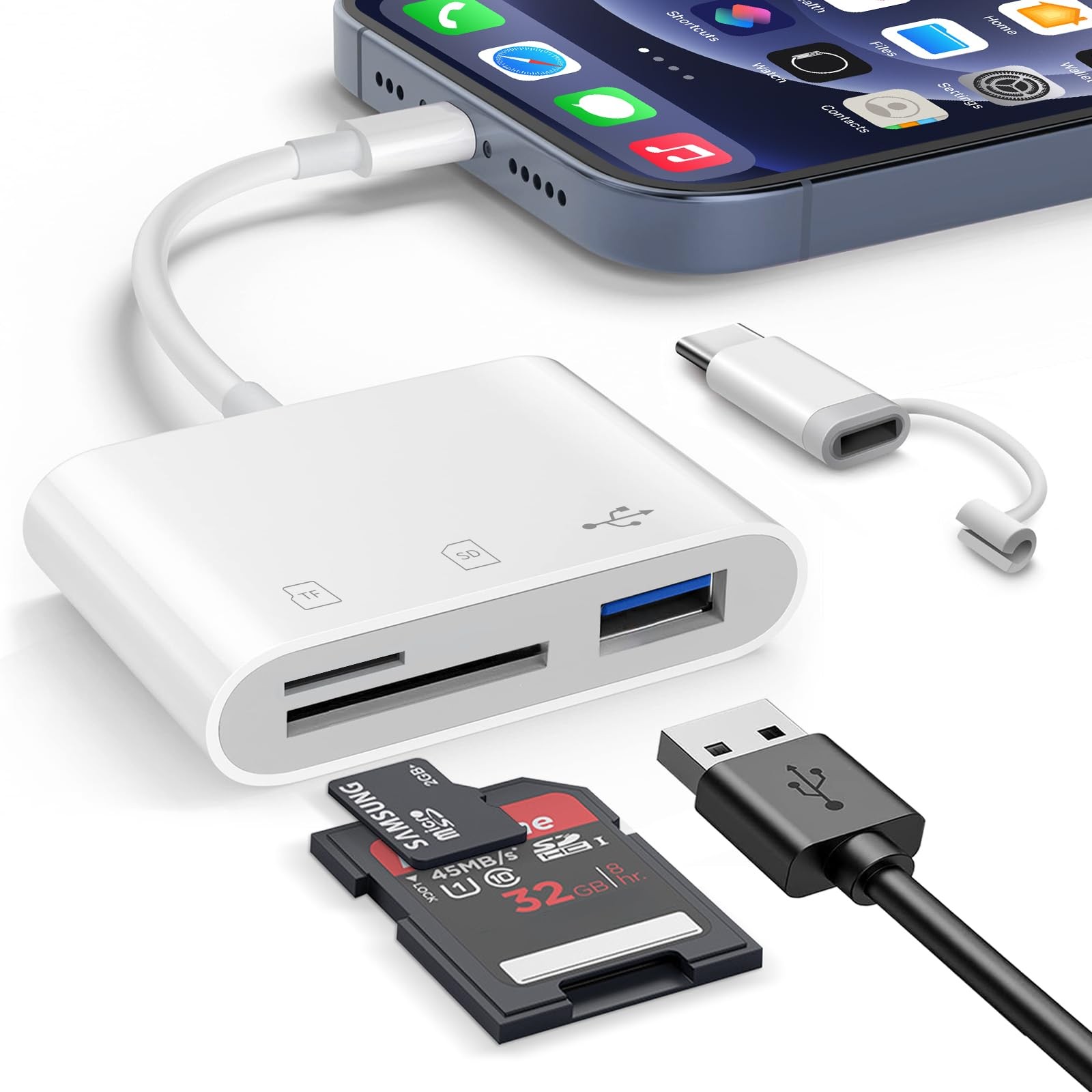 SD Card Reader,Light-ning & USB-C Dual Connectors Card Adapter