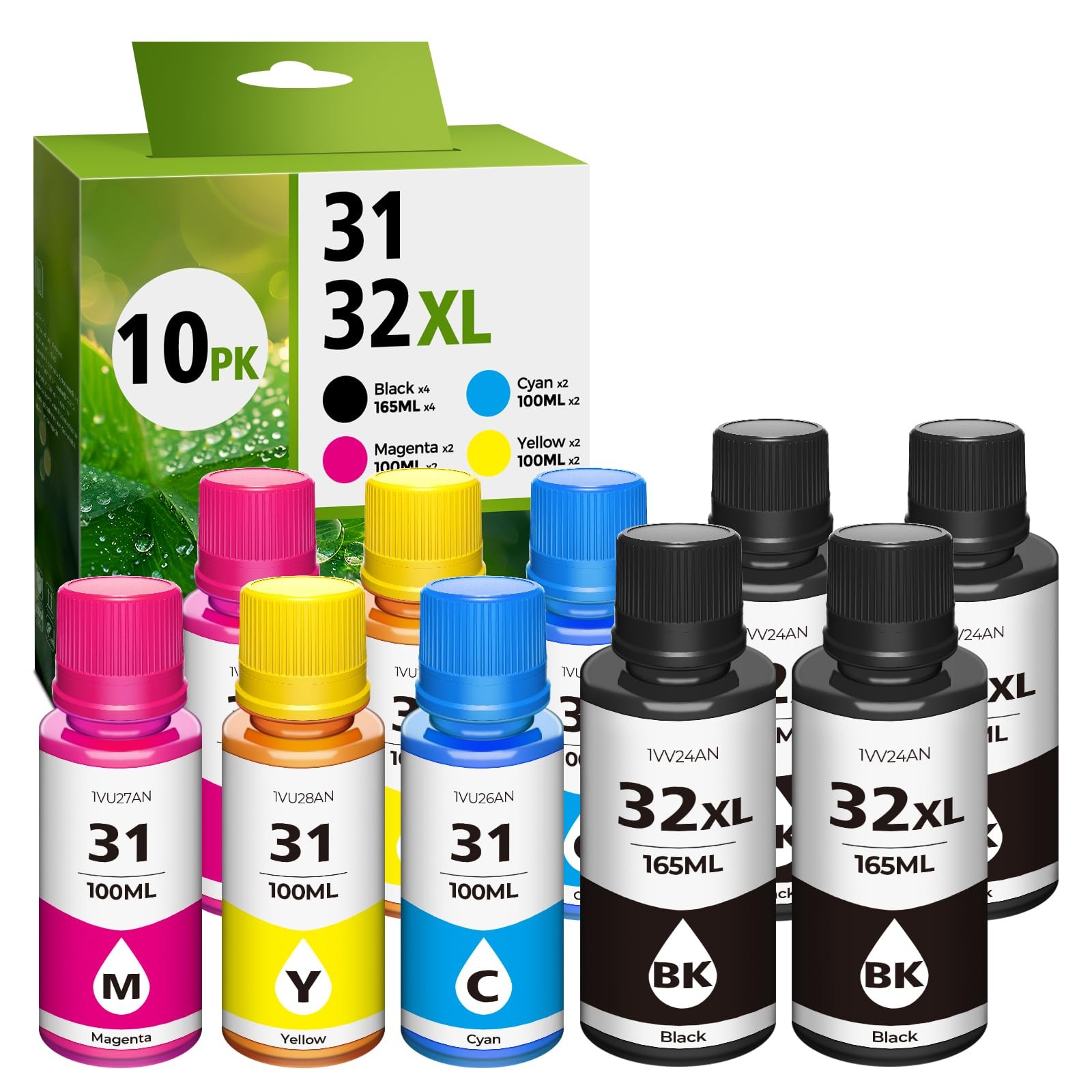 31 Ink 32XL Black Ink Bottle Set for Smart tank 7602 6001 5101, 10 Pack