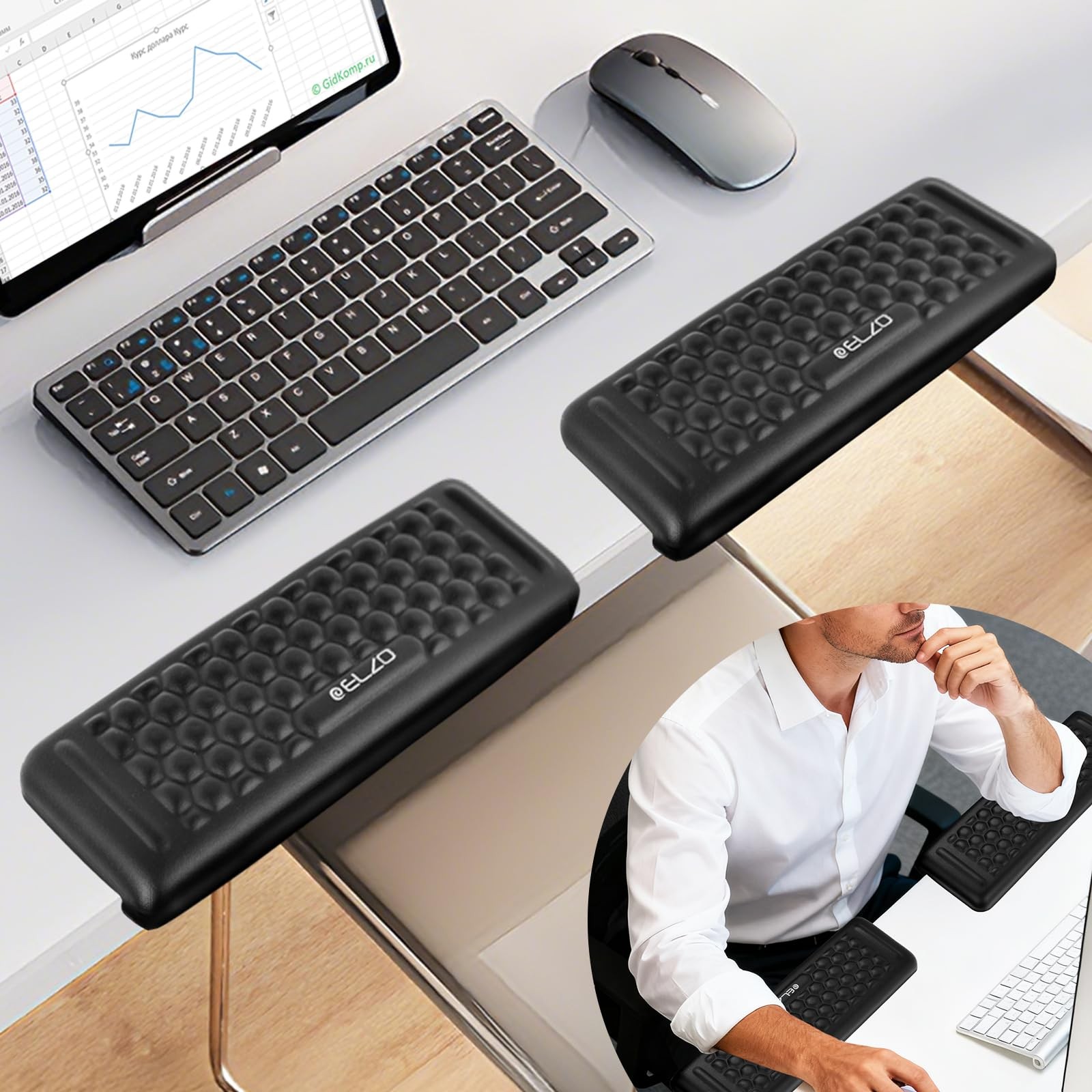 2 PCS Desk Elbow Pads LShaped Ergonomic Arm Rest Memory Foam Edge Cushion
