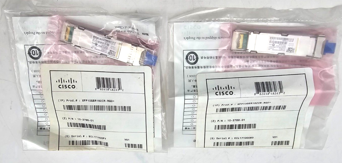 lot of 2 pcs CISCO ORIGINAL XFP10GER192IR-RGD 10-2788-01 XFP 10G 40KM 10 Rugged