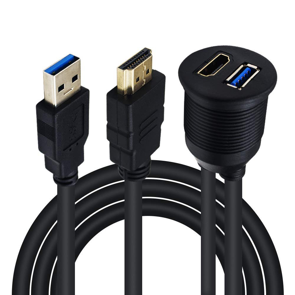 USB3.0 to HDMI Panel Flush Mount Cable 6.6FT/2M, USB 3.0 & HDMI Male