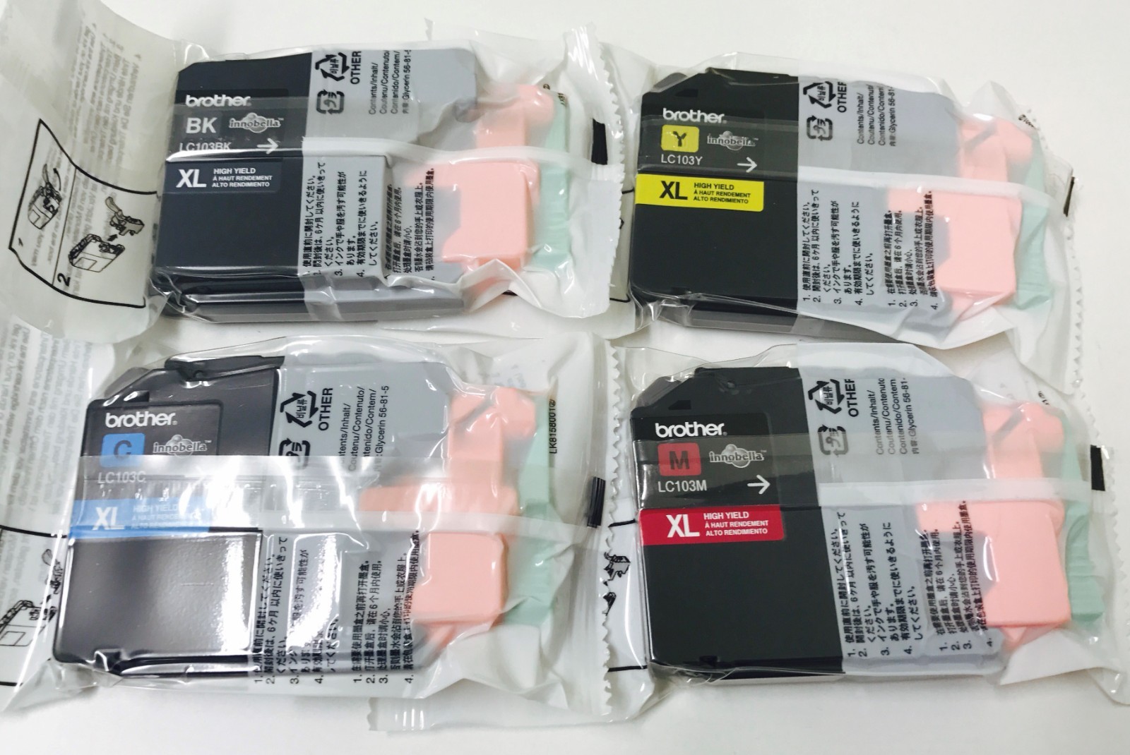 New Genuine Brother LC103XL Black Color 4PK Ink Cartridge DCP-J152W, MFC-J245