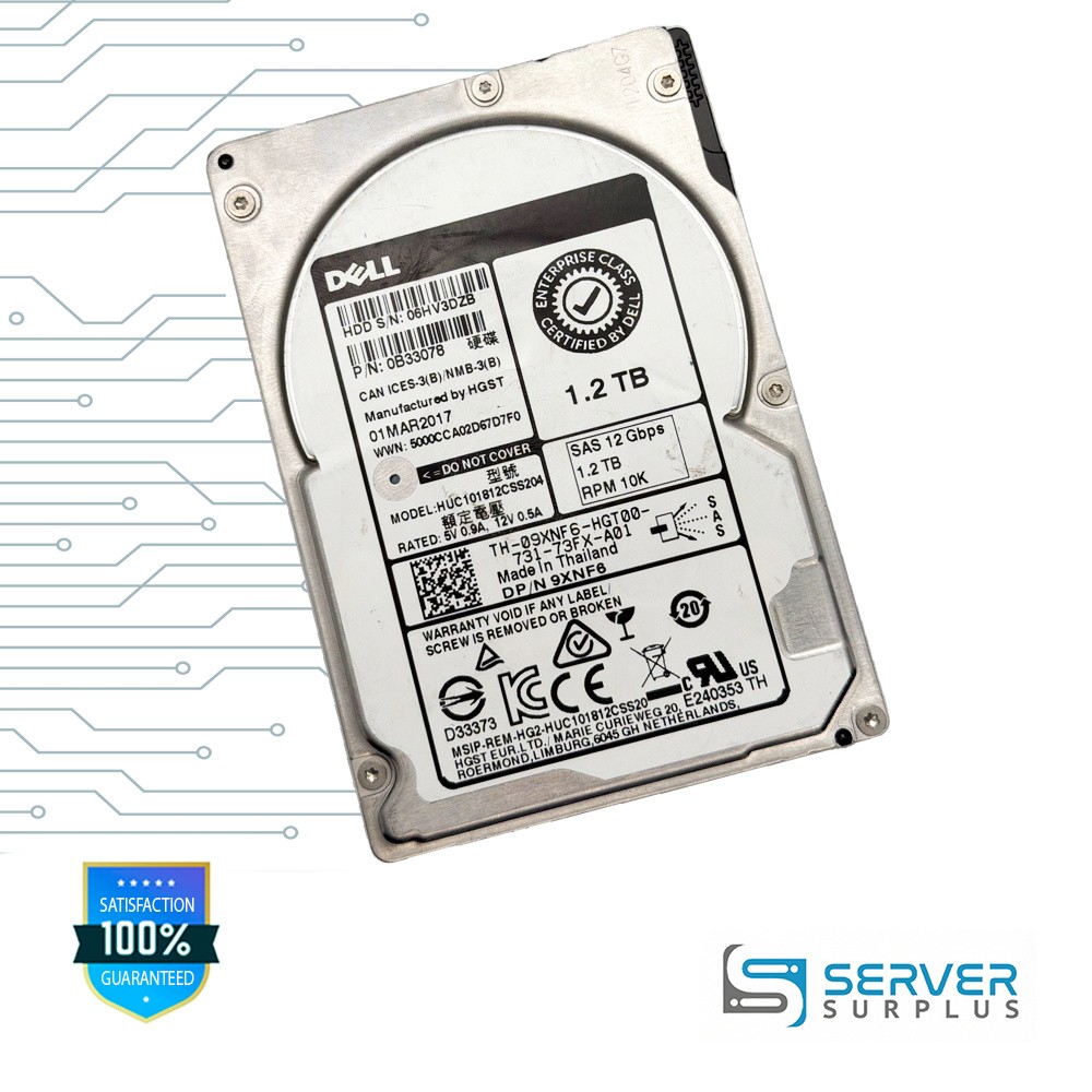 Dell 1.2TB SAS 12Gb/s 2.5 in Enterprise HDD | 09XNF6 | HUC101812CSS204 | 0B33078